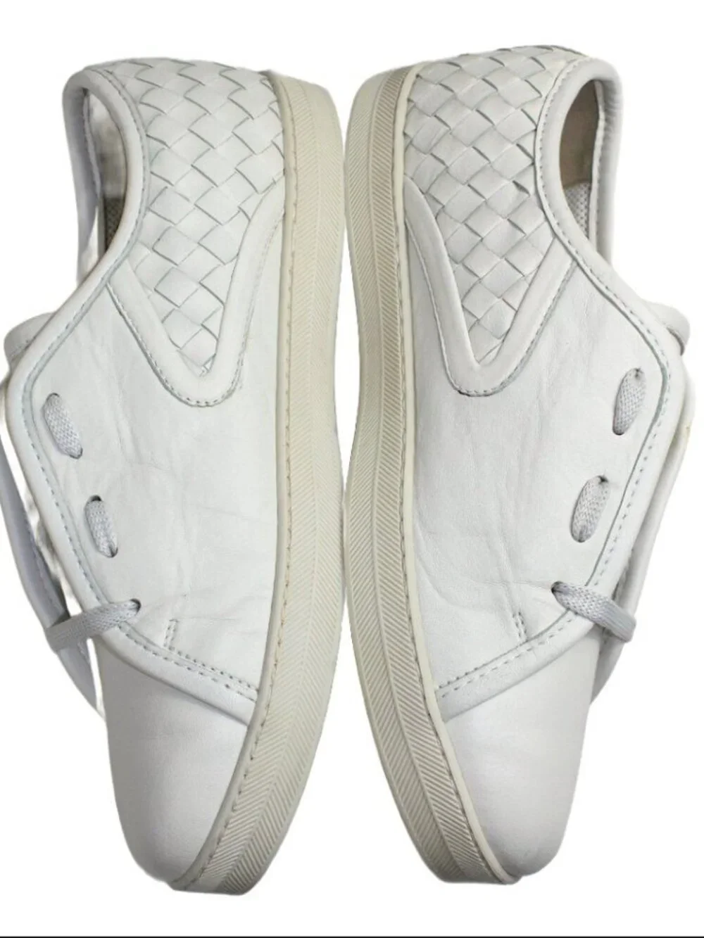 Bottega Veneta Intrecciato White Leather Low Profile Sneaker Size 36.5 (US 6.5)